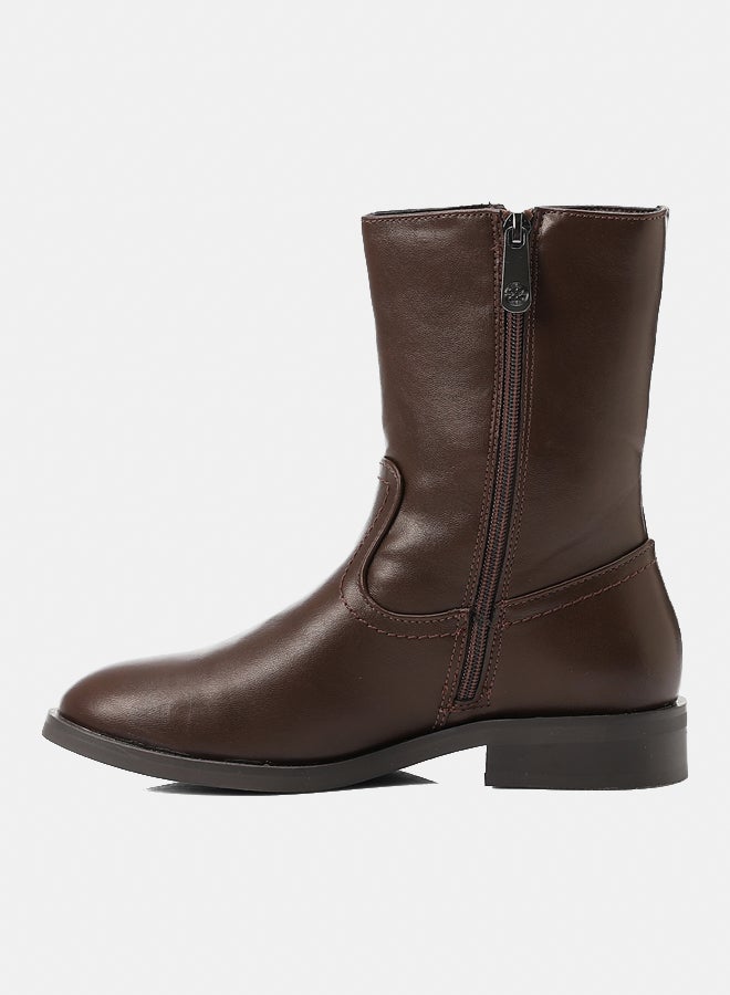 Dejavu Shoes GPS-DVTX-007 Brown Stitched Mid Calf Leather Boot  For Women - Image 4