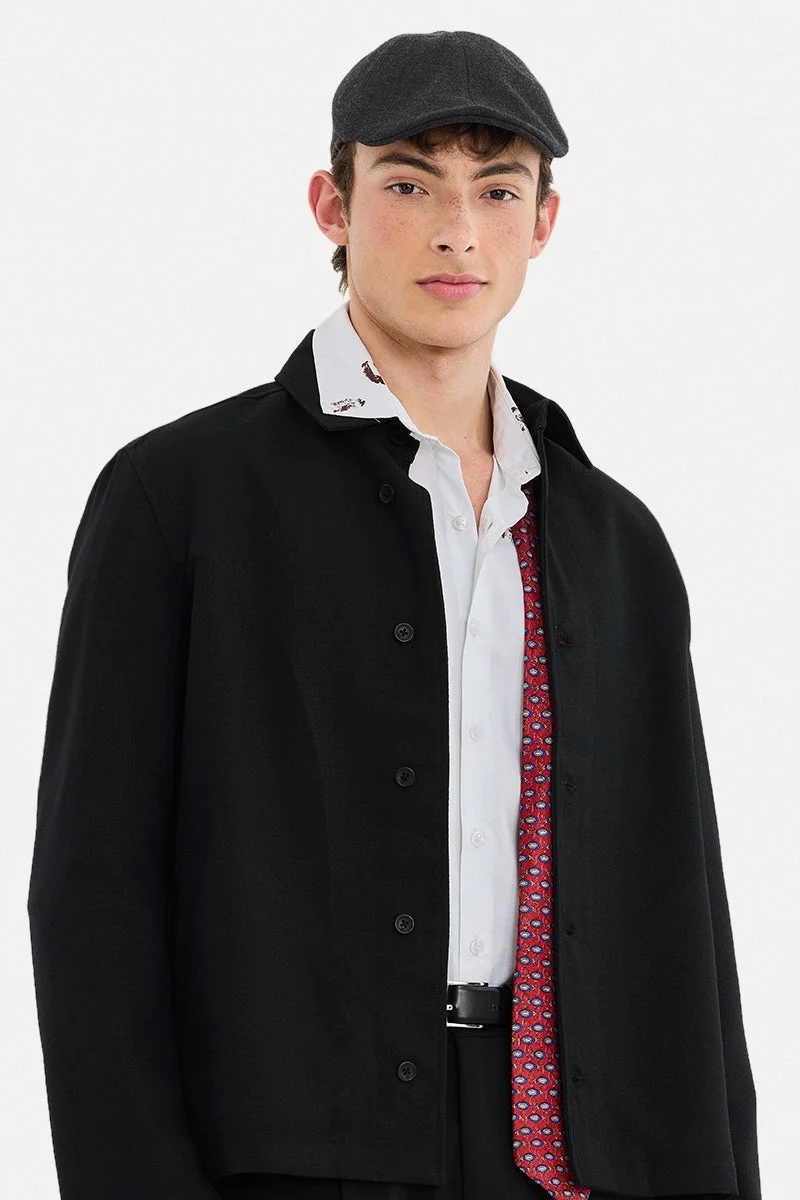 سنيتش Black Textured Long Sleeve Regular Fit Formal Luxe Shirt