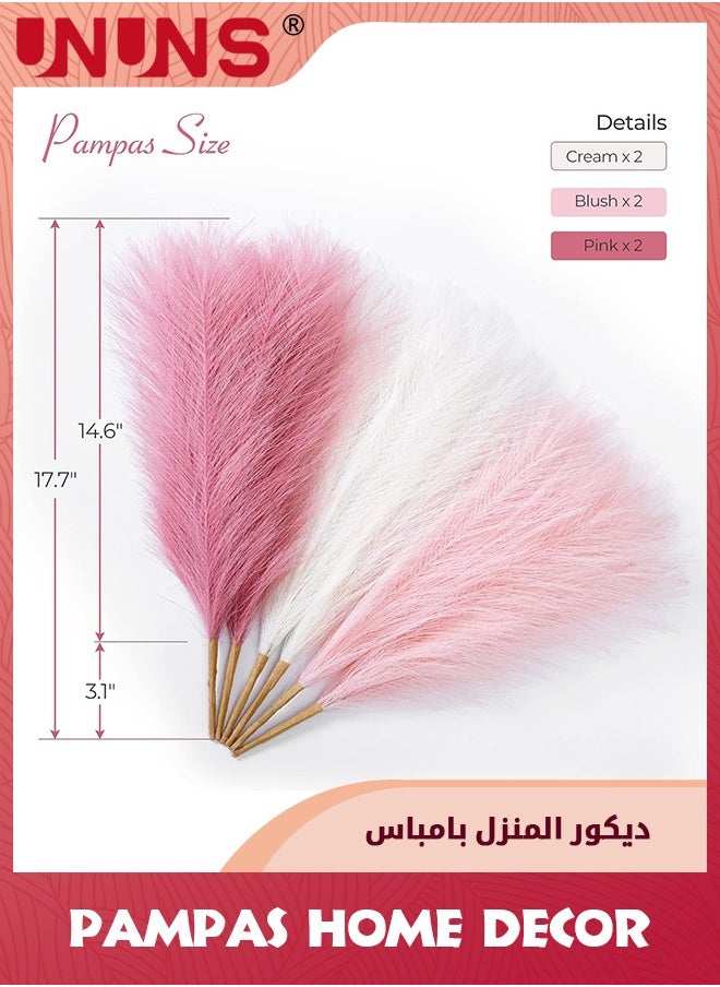 UNUNS - 6Pcs Pampas Grass Pink Decor,Faux Pampas Grass Home Decor,Artificial Pampas Grass Blush Fake Pampas,Short Vase Room Decoration - Image 1