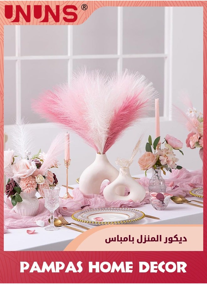 UNUNS - 6Pcs Pampas Grass Pink Decor,Faux Pampas Grass Home Decor,Artificial Pampas Grass Blush Fake Pampas,Short Vase Room Decoration - Image 1