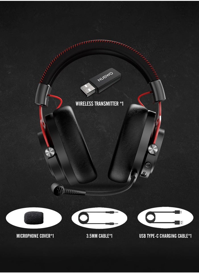 G03 Gaming Headset,Wireless Gaming Headphones with Mic,2.4GHz & Bluetooth 5.3 Technology with Noise-Canceling Microphone, for PS5, PS4, PC, and Switch, Ergonomic Design,Black/Red