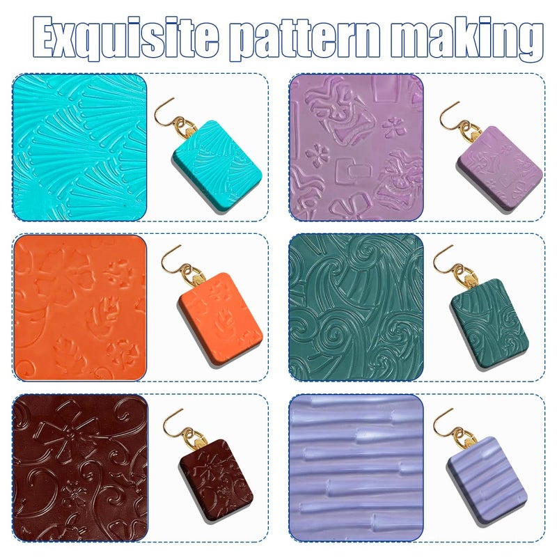 Qicfrk 24 Pcs Polymer Clay Texture Sheets Boho Embossing Texture Sheet 17 x 25 Clay Texture Sheets for Pottery Earrings Jewelry Making - Image 4