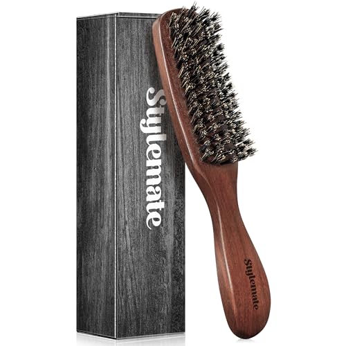 Boar Bristle Hair Brush for Men Mens Slick Back Hair Brush with Stiff Bristles  Wooden Walnut Handle for Thick  Fine Hair Smoothing Detangling Styling Beard Straightens