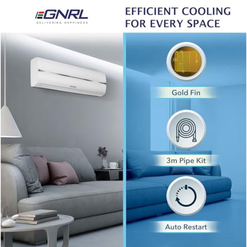 Split AC for home use, white plastic housing, 12000 BTU cooling capacity, T1 rotary compressor, R410a refrigerant, EG12C model, 2024 new series, includes 3M pipe kit and golden fin condenser, 1-year manufacturer and compressor warranty - Image 4