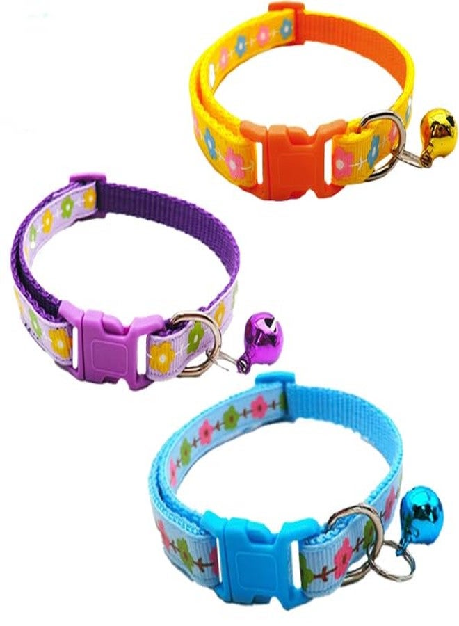 Chipmonk Set of 3 Cat & Puppy Collar with Bell,Kitten & Small Dogs Soft Adjustable,Safe,Solid & Protective Breakaway for Cats & Puppies,Cute Kitty Neckband with Sun Flower Print-(Blue,Purple,Yellow) - Image 1