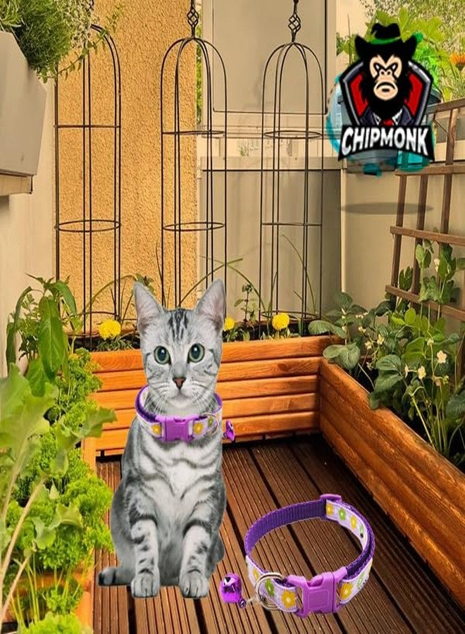 Chipmonk Set of 3 Cat & Puppy Collar with Bell,Kitten & Small Dogs Soft Adjustable,Safe,Solid & Protective Breakaway for Cats & Puppies,Cute Kitty Neckband with Sun Flower Print-(Blue,Purple,Yellow) - Image 4