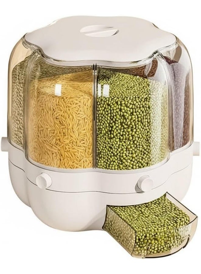 ديسبنسر بقوليات 360° أكريليك 6 فتحات – منظم حبوب وبقوليات بسعة حتى 15 كجم مع درج وغطاء أكريليك R - Image 4