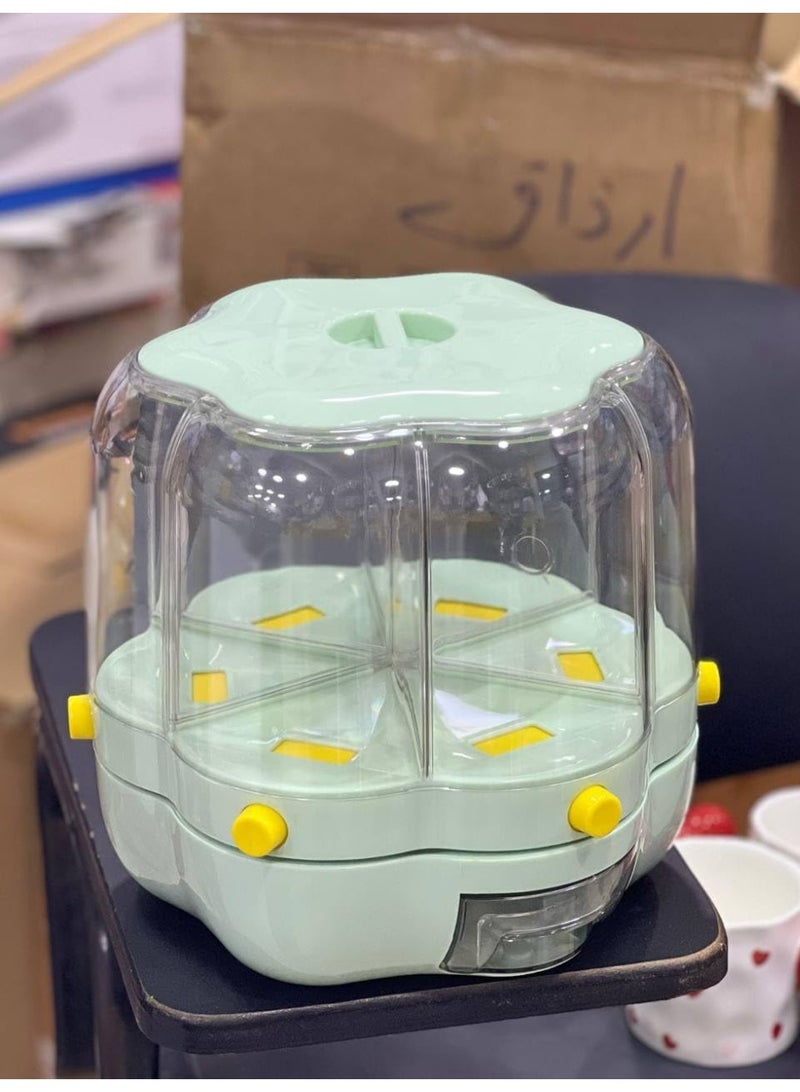 ديسبنسر بقوليات 360° أكريليك 6 فتحات – منظم حبوب وبقوليات بسعة حتى 15 كجم مع درج وغطاء أكريليك R - Image 3