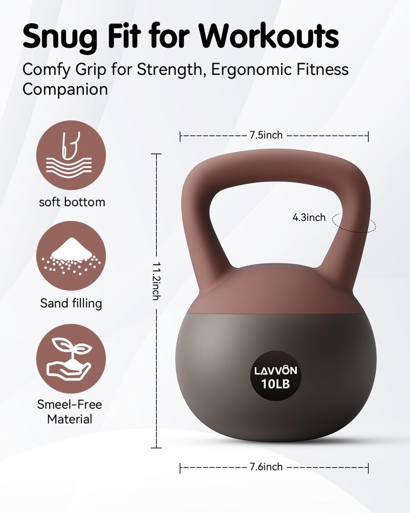 LAVVON Soft Kettlebell - Cushioned Impact-Resistant Base and Anti-Slip, Kettle bell Anti-Slip Grip Weight for Home Workouts, Safe Strength Training Kettlebells Sets for Women & Men, With Non-slip Gloves (Black-Pink, 10 LB) - Image 3