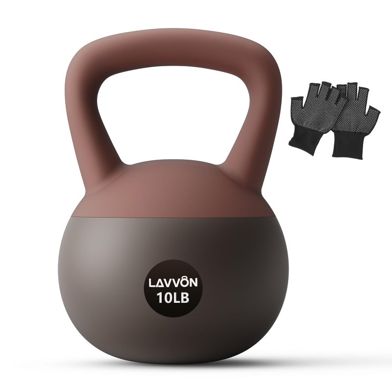 LAVVON Soft Kettlebell - Cushioned Impact-Resistant Base and Anti-Slip, Kettle bell Anti-Slip Grip Weight for Home Workouts, Safe Strength Training Kettlebells Sets for Women & Men, With Non-slip Gloves (Black-Pink, 10 LB) - Image 1