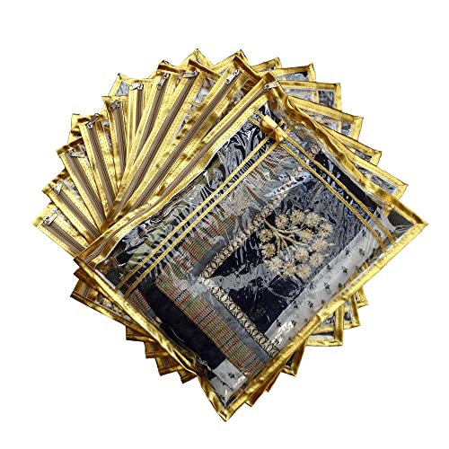 DIKHAWA 10 Piece Golden Transparent Single Saree Cover with Zip - Image 1