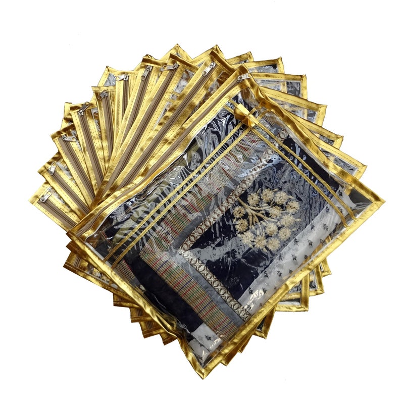 DIKHAWA 10 Piece Golden Transparent Single Saree Cover with Zip - Image 5