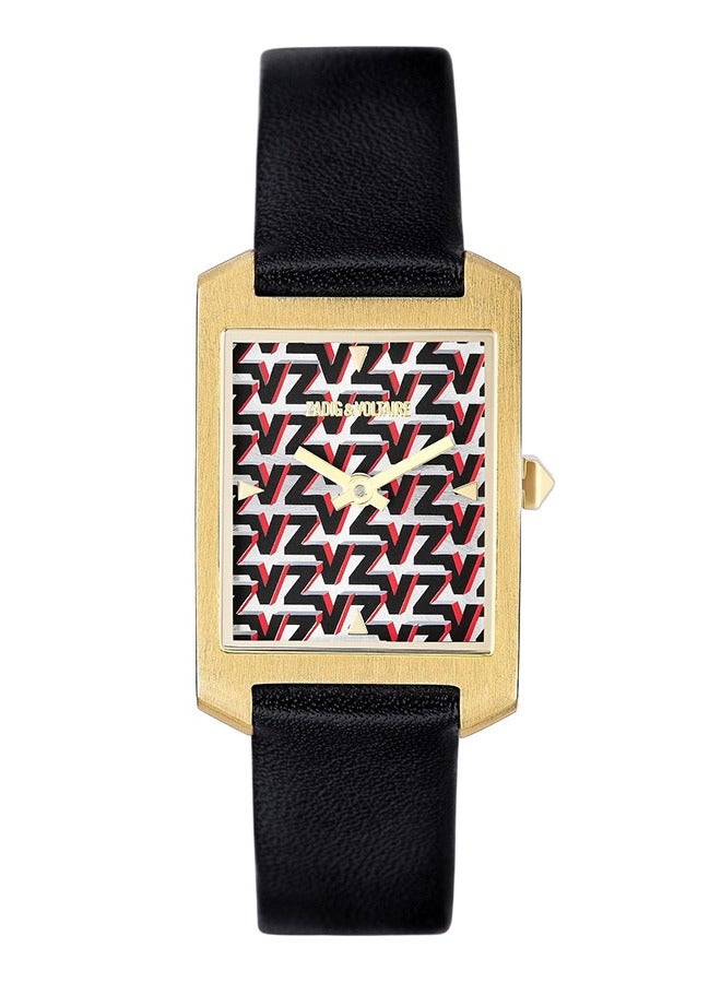 ZADIG & VOLTAIRE Womens Zadig & Voltaire Analog Multicolour Print Watch with Black Leather Strap - ZVT703 - Image 1