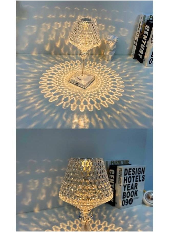Multifunction Smart Table Lamp USB LED Rechargeable Touch Button Acrylic Crystal Art Table Lamp White/Warm White/Yellow Light Nightstand Lamp