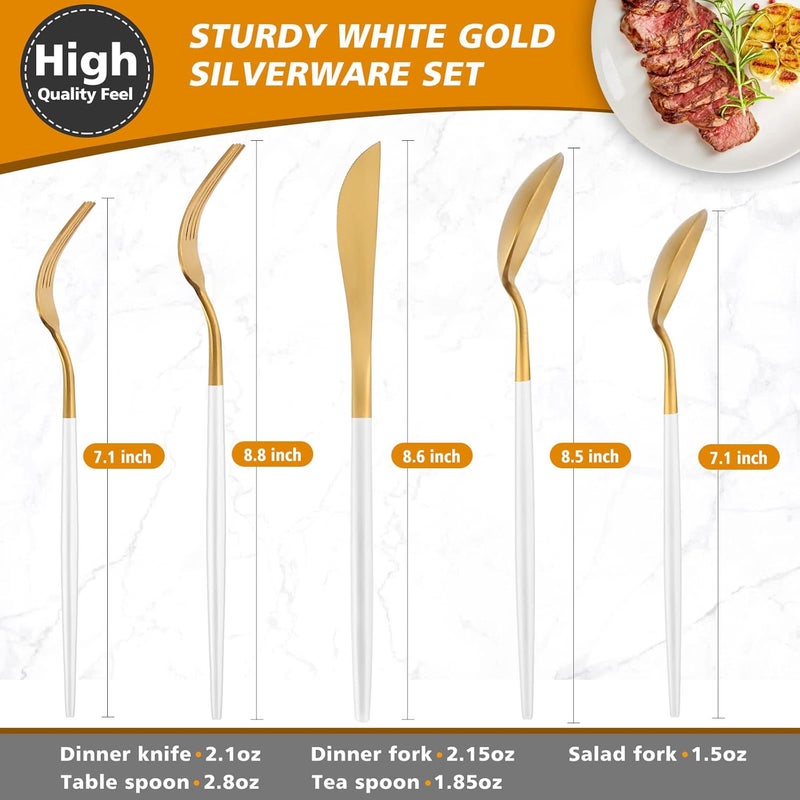 Oliviola Matte White Gold Silverware Set Oliviola 40Piece Stainless Steel Flatware Cutlery Set Service for 8 Satin Finish Kitchen Utensil Set Dishwasher Safe - Image 2