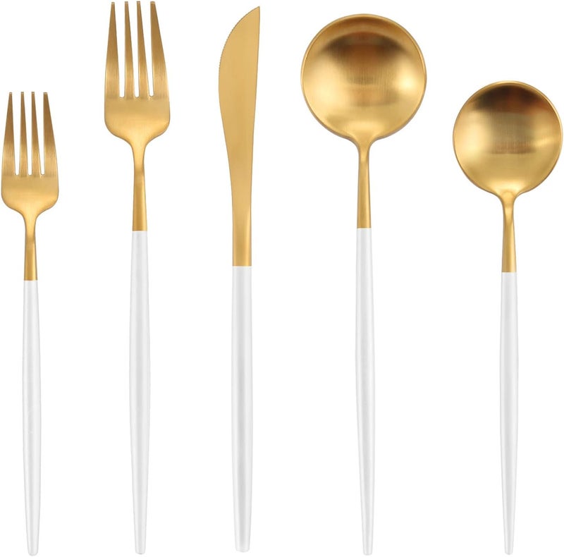 Oliviola Matte White Gold Silverware Set Oliviola 40Piece Stainless Steel Flatware Cutlery Set Service for 8 Satin Finish Kitchen Utensil Set Dishwasher Safe - Image 1