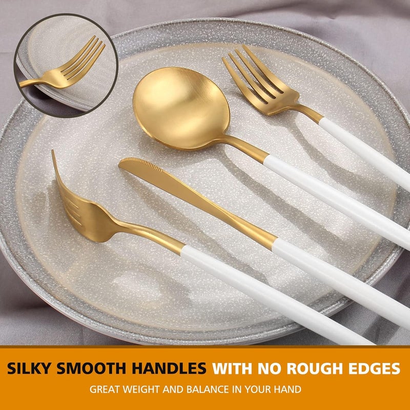 Oliviola Matte White Gold Silverware Set Oliviola 40Piece Stainless Steel Flatware Cutlery Set Service for 8 Satin Finish Kitchen Utensil Set Dishwasher Safe - Image 4