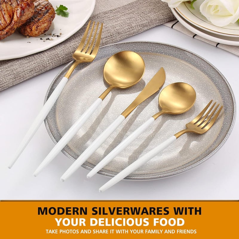 Oliviola Matte White Gold Silverware Set Oliviola 40Piece Stainless Steel Flatware Cutlery Set Service for 8 Satin Finish Kitchen Utensil Set Dishwasher Safe - Image 5