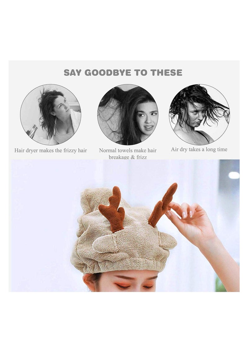 Cobest Drying Hair Towel, Microfiber Towel Wrap Fast Turban Shower Cap Soft Absorbent Cute Cartoon Dry Hat for Women Wet Longer and Thicker Hair（Brown） - Image 2