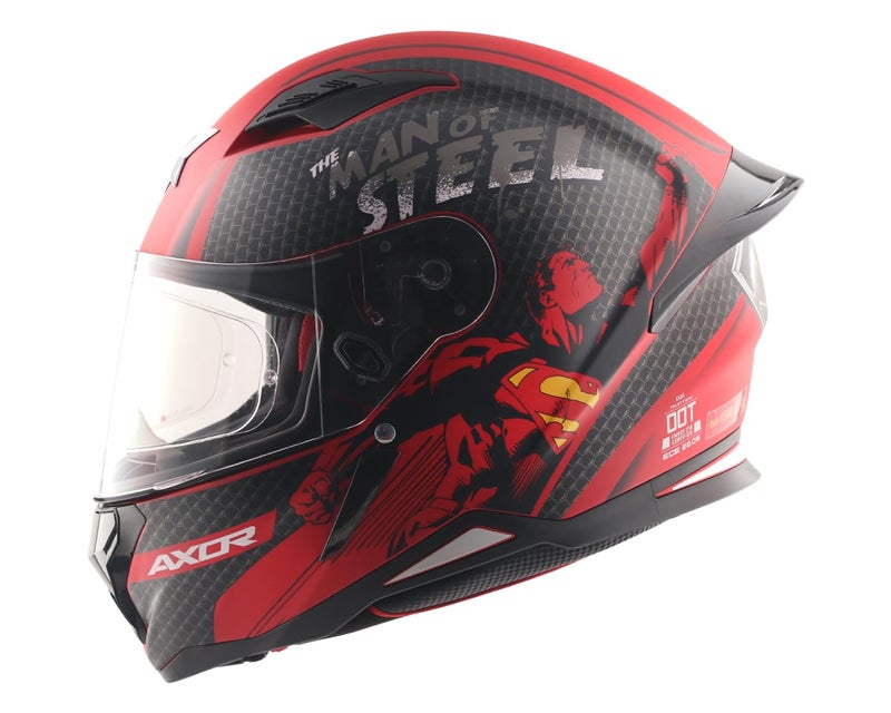 Axor Hunter DC Superman ISI ECE and DOT Certified Gloss Finish Full Face Helmet for Men with Pinlock Fitted Clear Visor and Stylish Ducktail Spoiler-Dull Red Black-M - Image 2