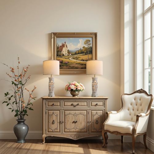 BOBOMOMO 27.25” Rustic Farmhouse Table Lamps Set of 2 – Vintage Bedside Lamps with Night Light & USB A+C Ports, Retro Lamps for Bedroom, Living Room, Entryway, Cozy Corner (Bulbs Included) - Image 5