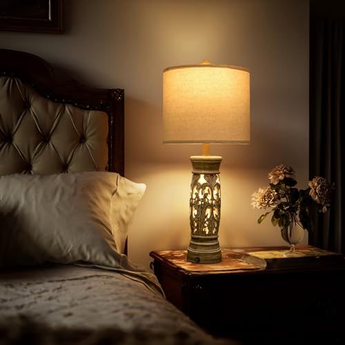 BOBOMOMO 27.25” Rustic Farmhouse Table Lamps Set of 2 – Vintage Bedside Lamps with Night Light & USB A+C Ports, Retro Lamps for Bedroom, Living Room, Entryway, Cozy Corner (Bulbs Included) - Image 2