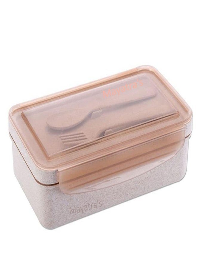 Mayatra's Lunch Box - Bamboo Wheat Straw Lunch Box Set with 2 Compartments with Spoon,Airtight & Leakproof Food Grade Tiffin Storage Container Box for Office,School,Kids - Image 1