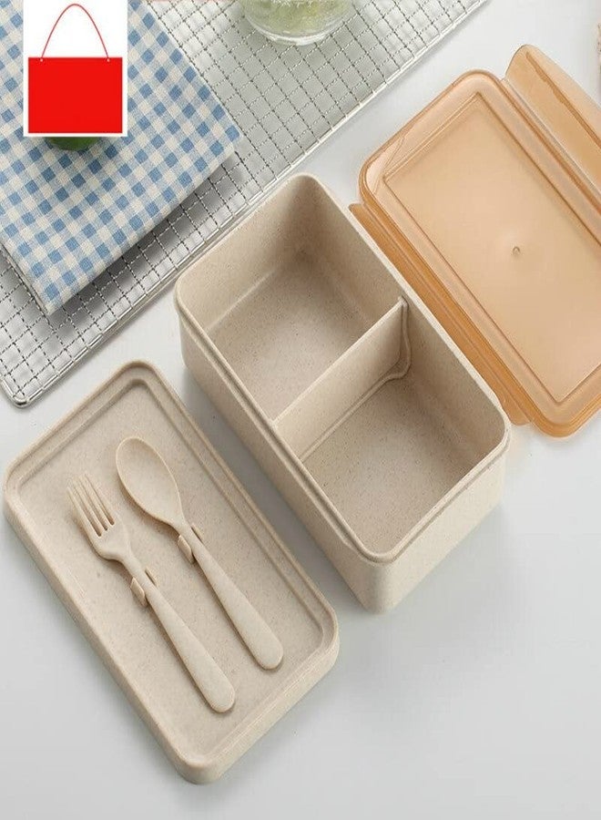 Mayatra's Lunch Box - Bamboo Wheat Straw Lunch Box Set with 2 Compartments with Spoon,Airtight & Leakproof Food Grade Tiffin Storage Container Box for Office,School,Kids - Image 3