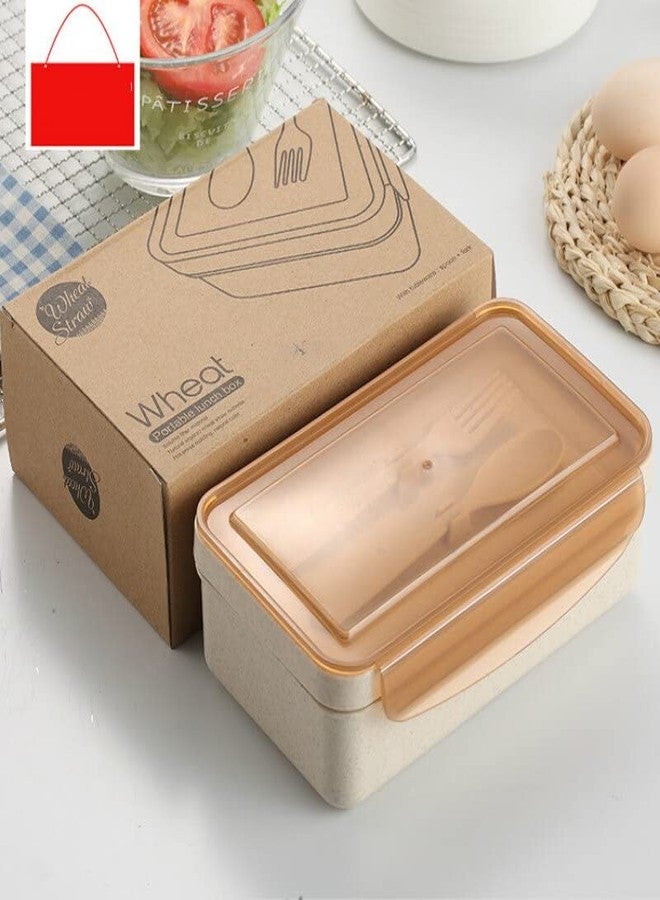 Mayatra's Lunch Box - Bamboo Wheat Straw Lunch Box Set with 2 Compartments with Spoon,Airtight & Leakproof Food Grade Tiffin Storage Container Box for Office,School,Kids - Image 4