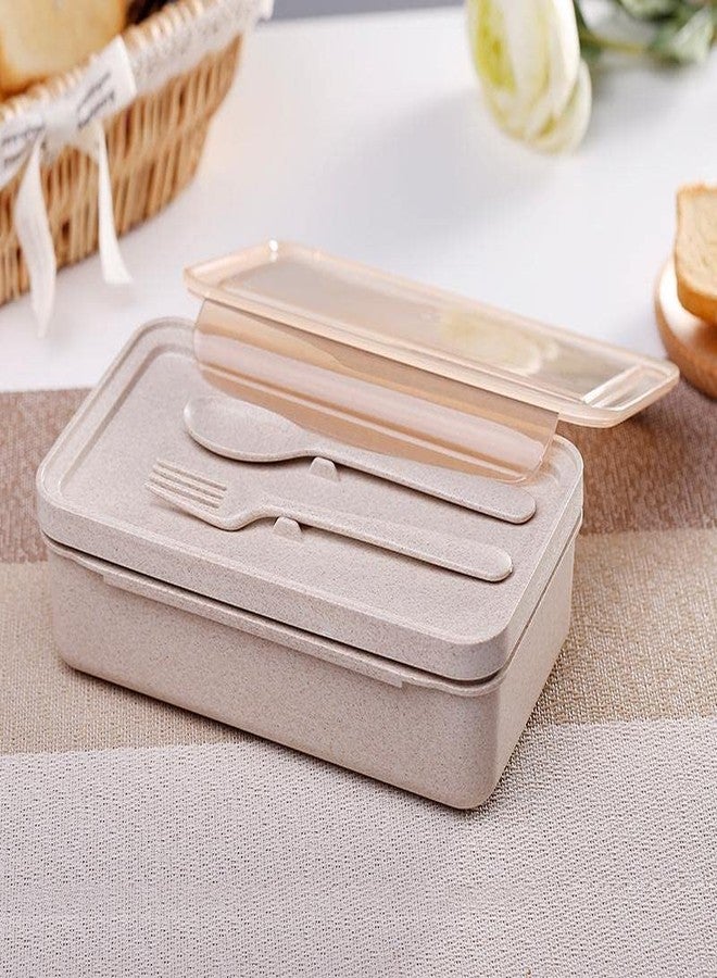 Mayatra's Lunch Box - Bamboo Wheat Straw Lunch Box Set with 2 Compartments with Spoon,Airtight & Leakproof Food Grade Tiffin Storage Container Box for Office,School,Kids - Image 2