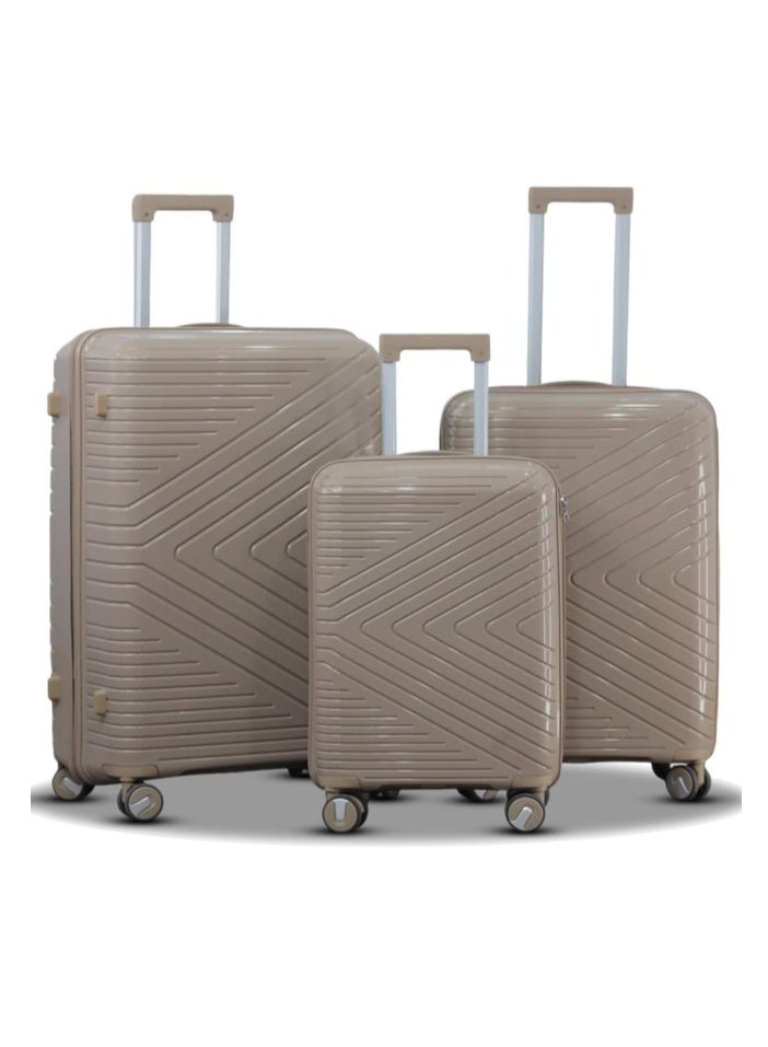Hard Case Polypropylene Luggage Set, 3 Pieces Beige - Image 1
