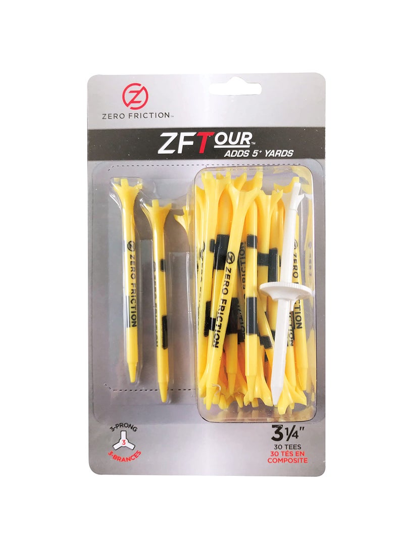 Zero Friction Tour 3-Prong Golf Tees (3-1/4 Inch, Yellow, Pack of 30) - Image 1