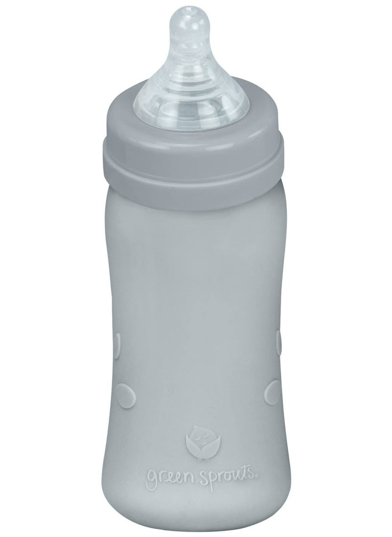 green sprouts - Baby Bottle Made From Glass With Silicone Cover Angled Neck Vented Prevent Colic Made Without Petroleum Plastic Bpa Bps Bpf Wide Neck Bottle Gray 5Oz - Image 1