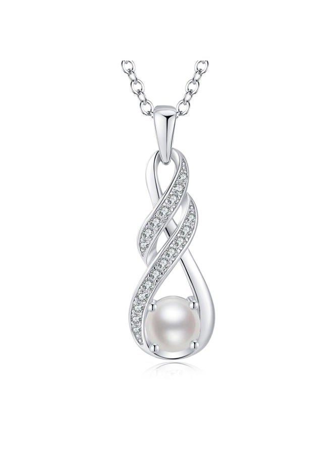 LOCIBLO June Birthstone Necklaces for Women 925 Sterling Silver Infinity Pendant White Gold Pearl Necklace Jewelry for Her, 16"+2" - Image 1