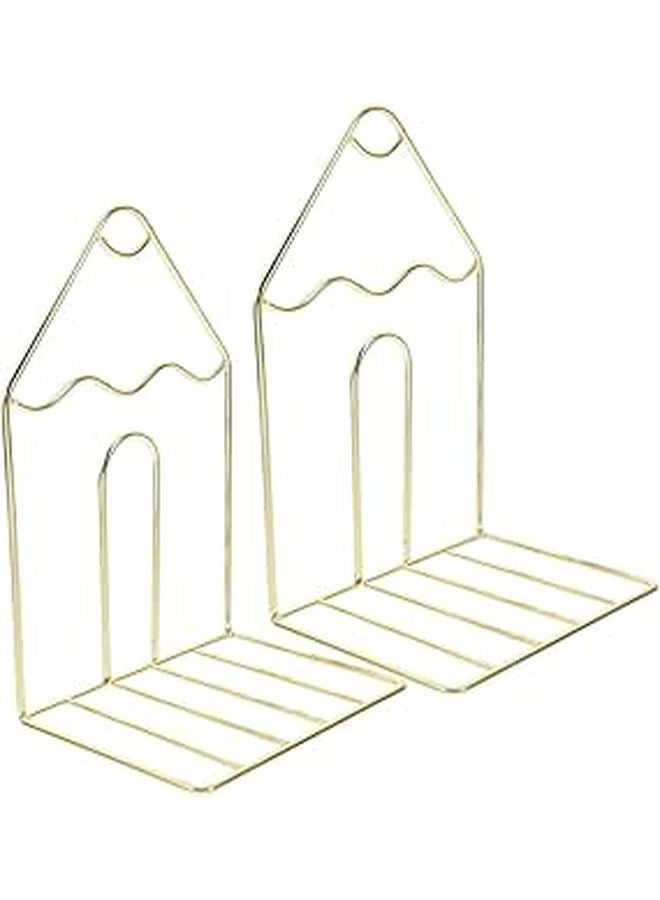 حوامل كتب معدنية ذهبية للكتب الثقيلة، حوامل كتب حديدية عتيقة لمكتب المكتب وتنظيم رف الكتب، زوج واحد - Image 1