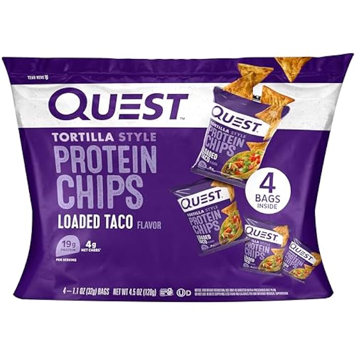 Quest Nutrition Loaded Taco Tortilla Style Protein Chips, 19g Protein, 4g Net Carb, Low Carb, Gluten Free, 1.1 oz (Pack of 4) - Image 1