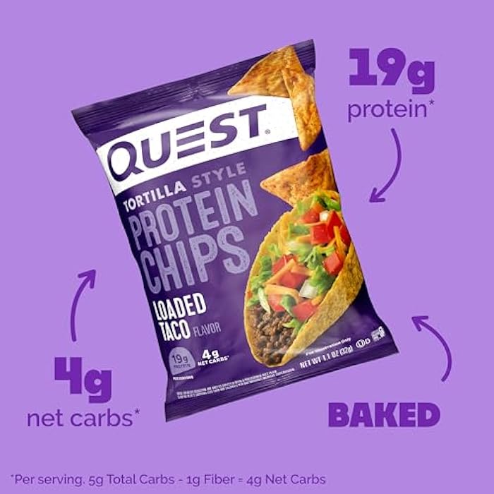 Quest Nutrition Loaded Taco Tortilla Style Protein Chips, 19g Protein, 4g Net Carb, Low Carb, Gluten Free, 1.1 oz (Pack of 4) - Image 3