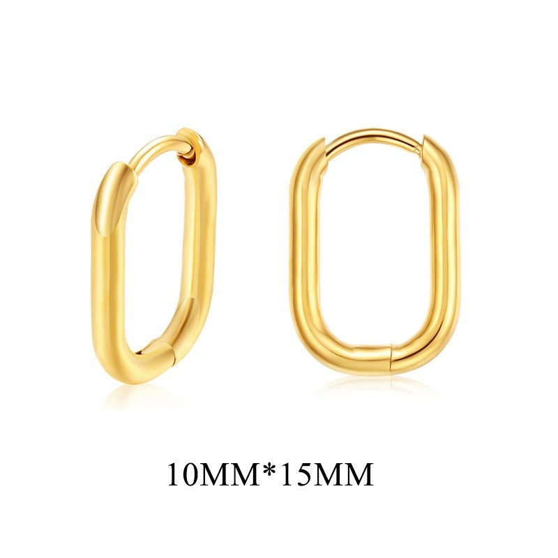 Best-Selling Rectangular Line Cylinder Stainless Steel Earrings, Titanium Steel Ear Clips with K-Gold Plating, Elegant Unisex Jewelry