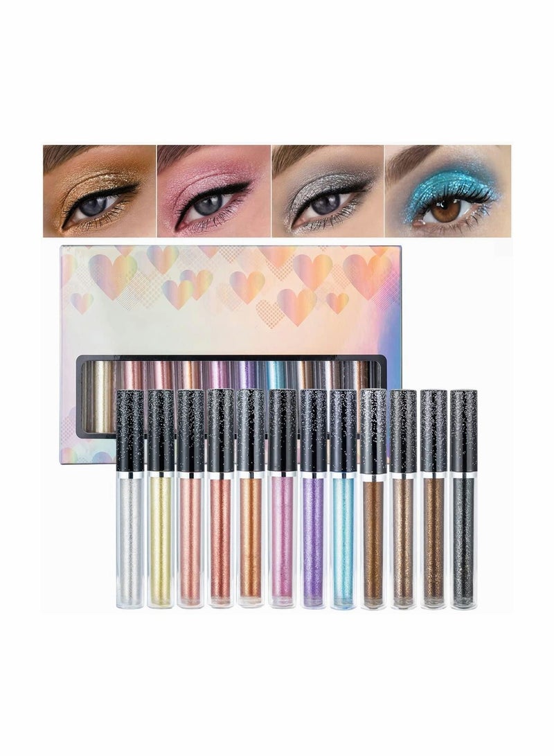 SYOSI 12 Color Liquid Eyeshadow Set, Multi-dimensional Metallic Glitter Eyeshadow Ultra-creamy Highly Pigmented Reflective Shimmer Liquid Eye Shadow Makeup Kits - Image 1