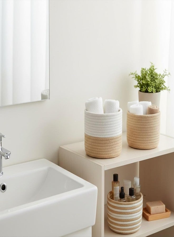 Leazzote Jute Planter Pots/Round Storage Basket With Handle,Multi-Purpose Use For Bathroom Living Room,Kitchen,Office (Small-Combo Pack-3-6x6x6 inches) - Image 3