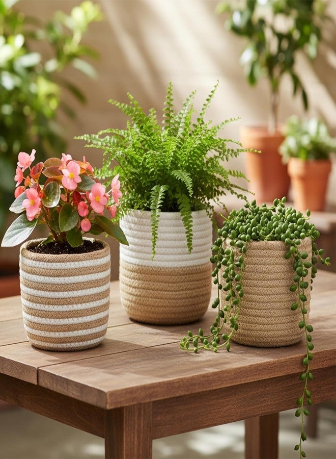 Leazzote Jute Planter Pots/Round Storage Basket With Handle,Multi-Purpose Use For Bathroom Living Room,Kitchen,Office (Small-Combo Pack-3-6x6x6 inches) - Image 1