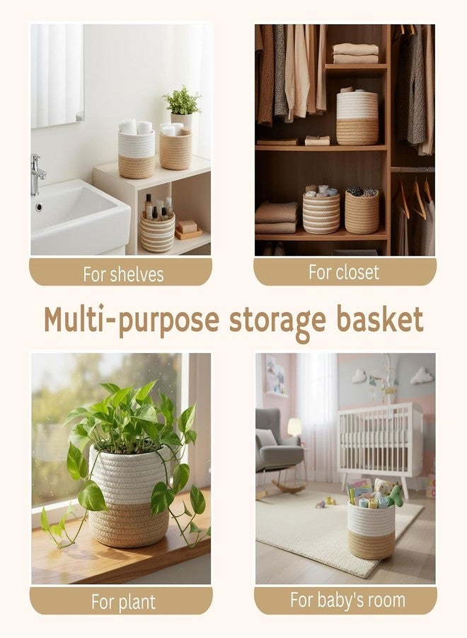 Leazzote Jute Planter Pots/Round Storage Basket With Handle,Multi-Purpose Use For Bathroom Living Room,Kitchen,Office (Small-Combo Pack-3-6x6x6 inches) - Image 4
