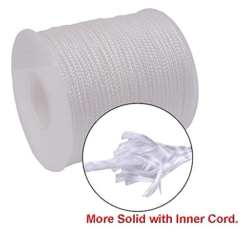 Y-Axis Roll of 60 Yards 2.0mm White Braided Nylon Lift Shade Cord with 6 Pack White Wood Cord Knobs + Soft Tape - Image 4