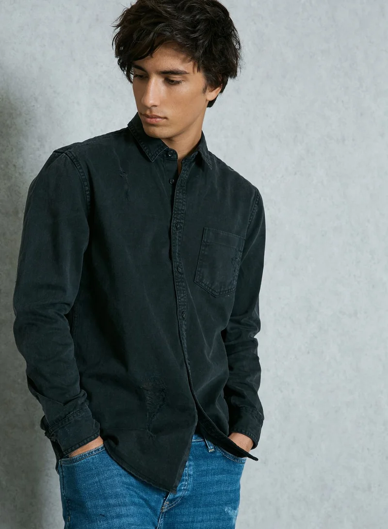TOPMAN Ripped Denim Shirt