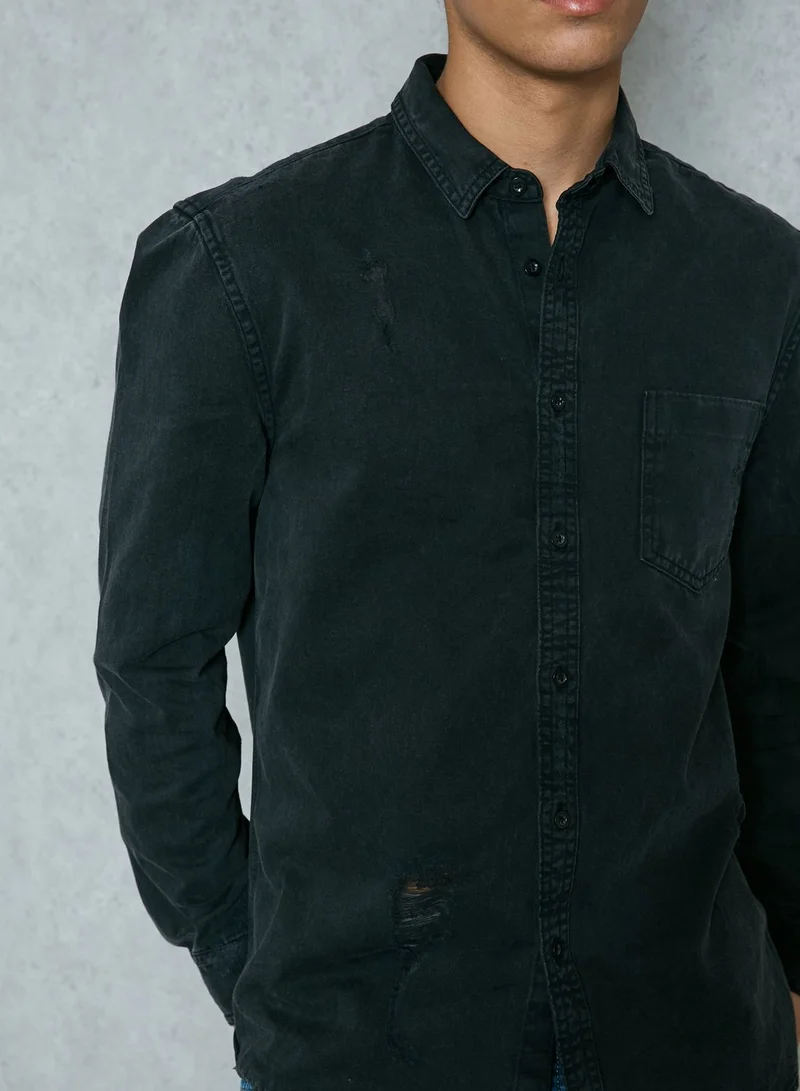 TOPMAN Ripped Denim Shirt