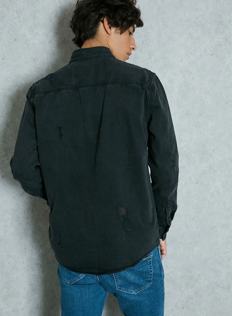 TOPMAN Ripped Denim Shirt