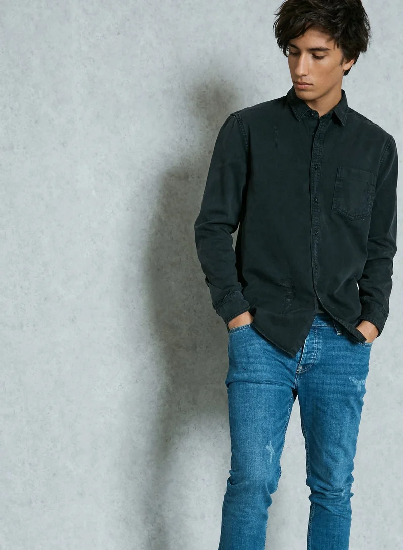 TOPMAN Ripped Denim Shirt