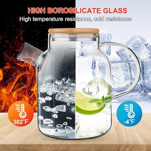 NVRA Premium 1800ML Glass Water Jug with Wooden Lid & Handle | 1.80L Transparent Beverage Carafe for Home Office Etc | Pitcher for Serve Water Juice Borosilicate Jug (1.8 Lieter Wooden Lid) - Image 3