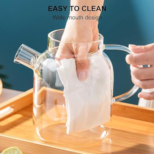 NVRA Premium 1800ML Glass Water Jug with Wooden Lid & Handle | 1.80L Transparent Beverage Carafe for Home Office Etc | Pitcher for Serve Water Juice Borosilicate Jug (1.8 Lieter Wooden Lid) - Image 4