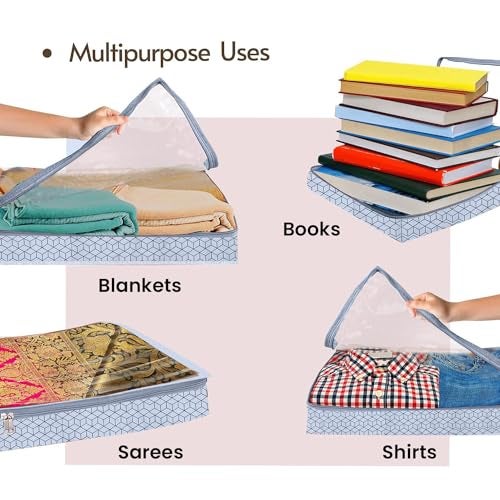 PulGos 3 Pieces Saree Covers - Clothes Organizer for saree with Zip Closure &Transparent window Non-Woven Fabric Sari Cover, Wardrobe Organiser Storage Organizer for Cloth, Salwar Suit Saree Bag-Grey - Image 5